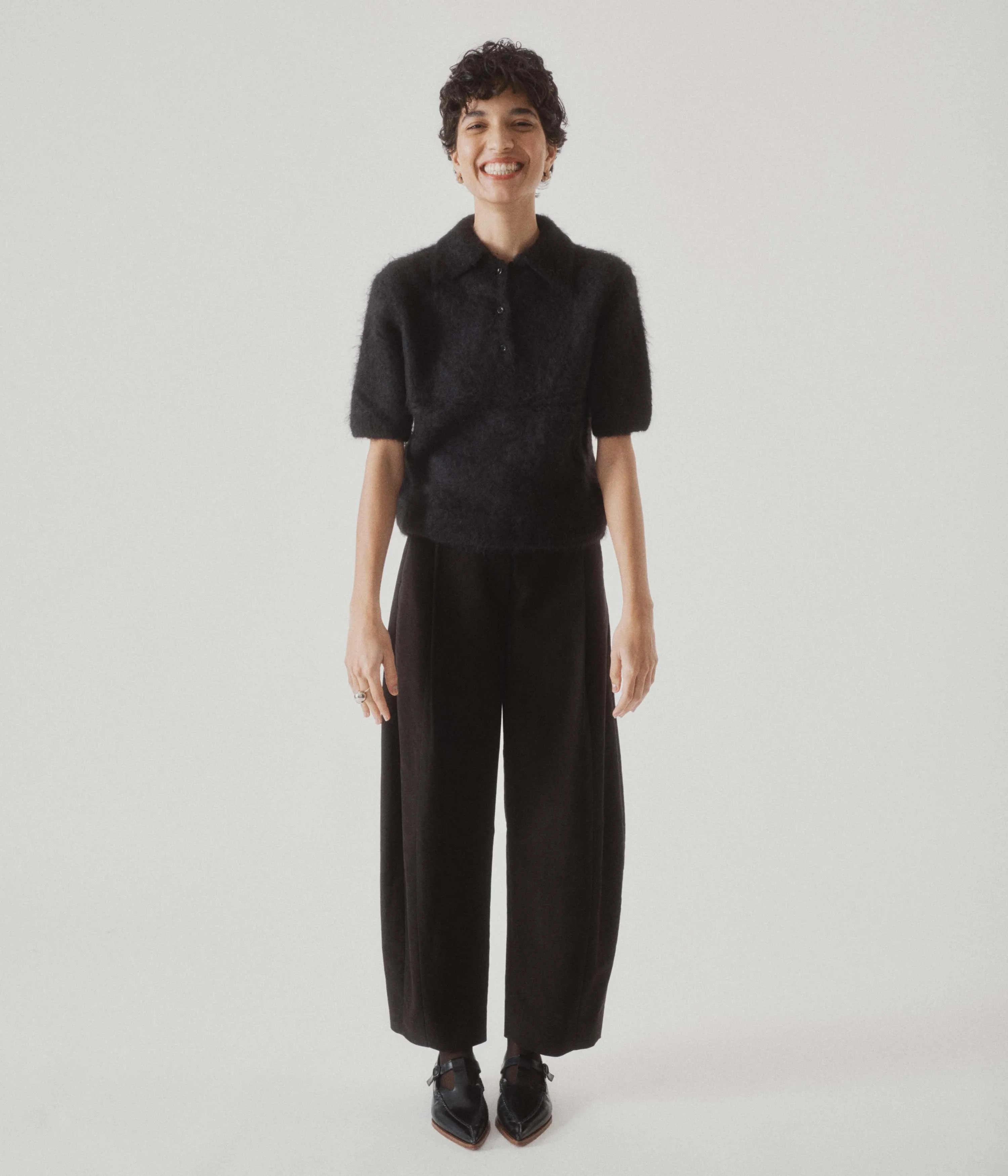 Compact Knit Polo in Black