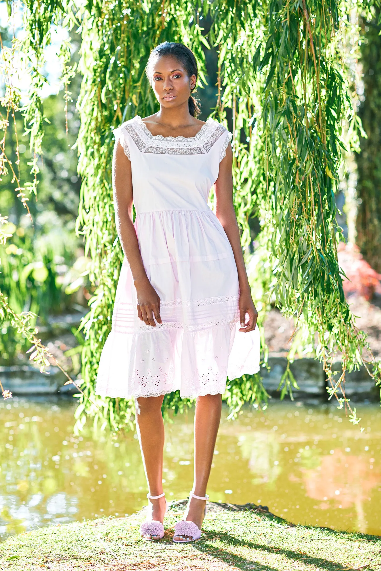Cotton Lace Trim Summer Dress