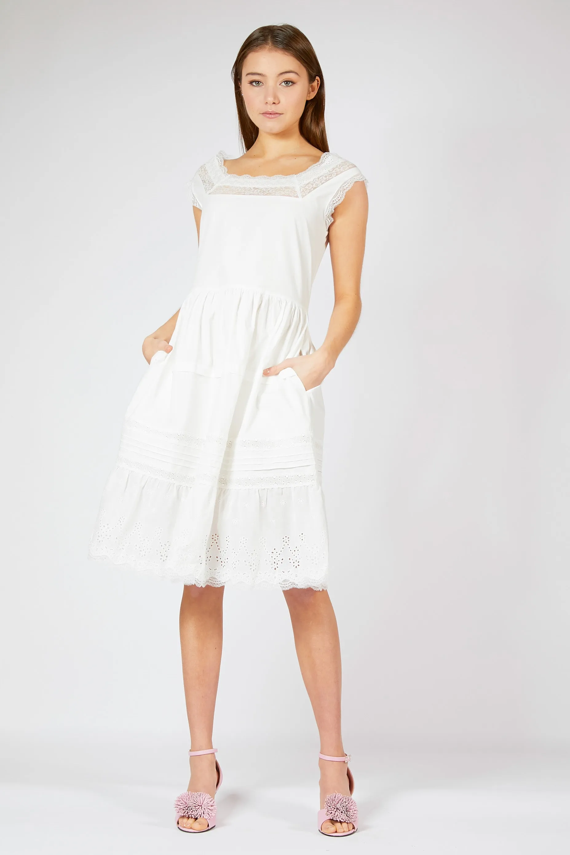 Cotton Lace Trim Summer Dress