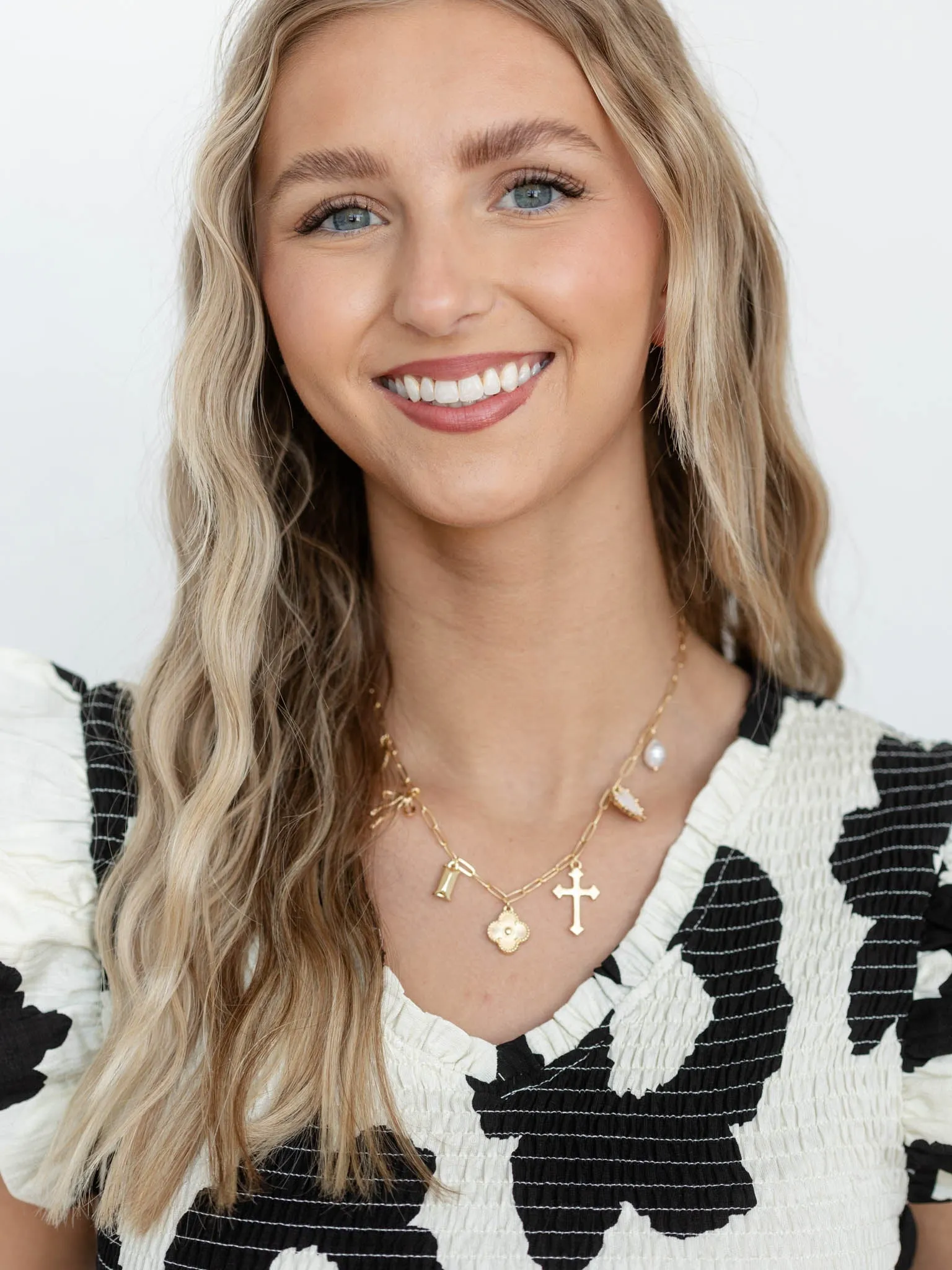 Cross Clover Multi Charm Necklace