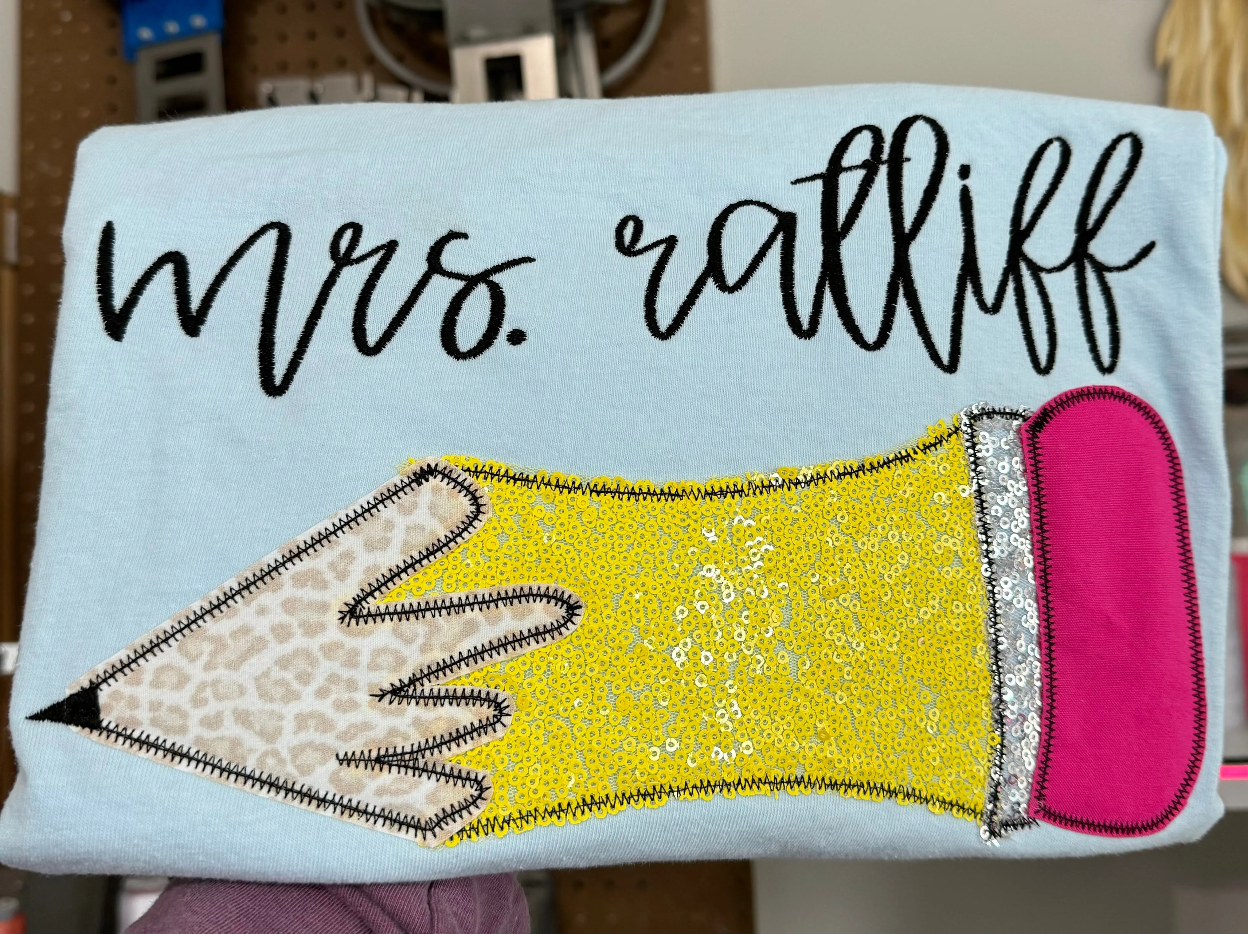 Custom Teacher Pencil Appliqué Tee -Wholesale