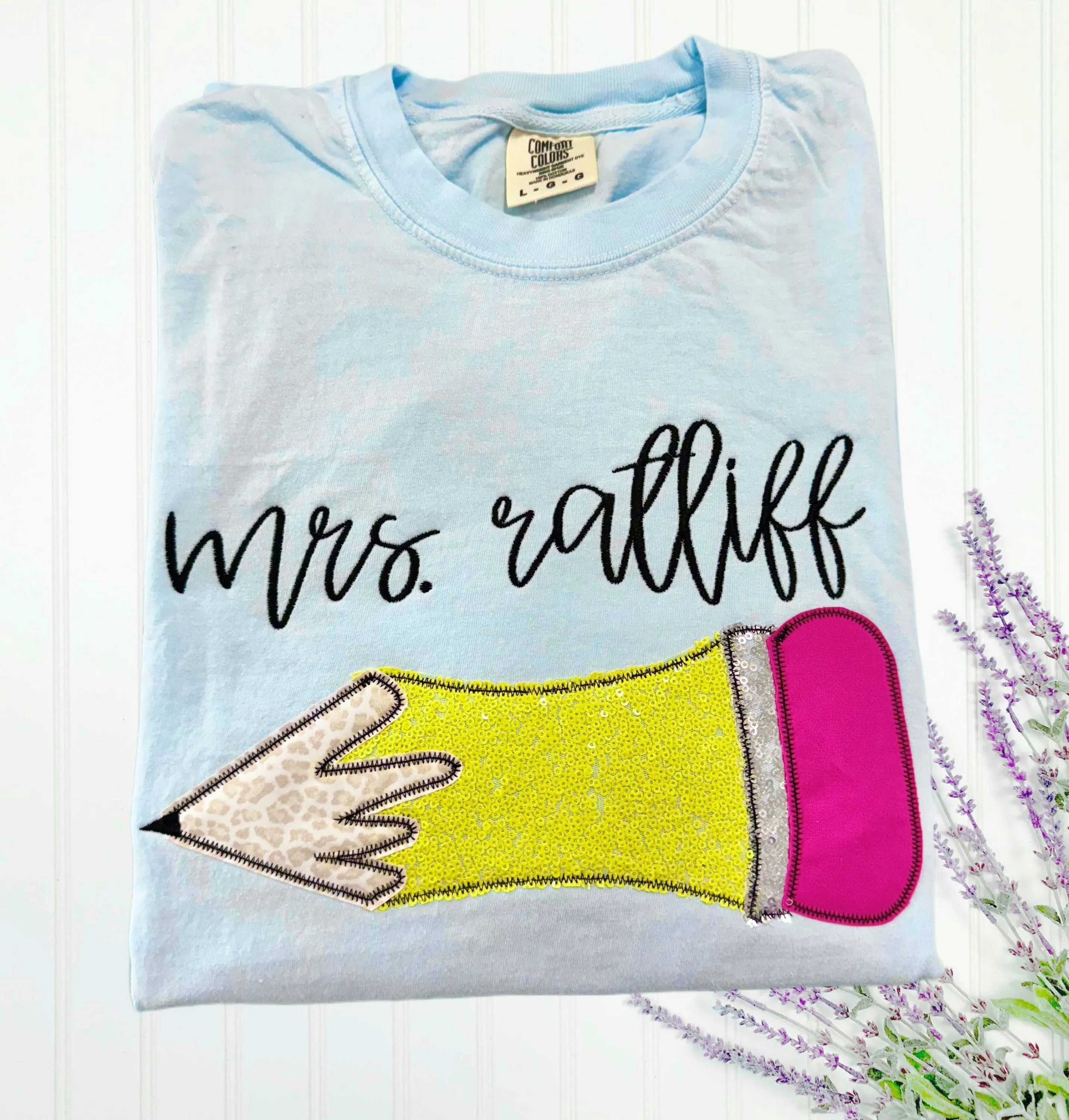 Custom Teacher Pencil Appliqué Tee -Wholesale