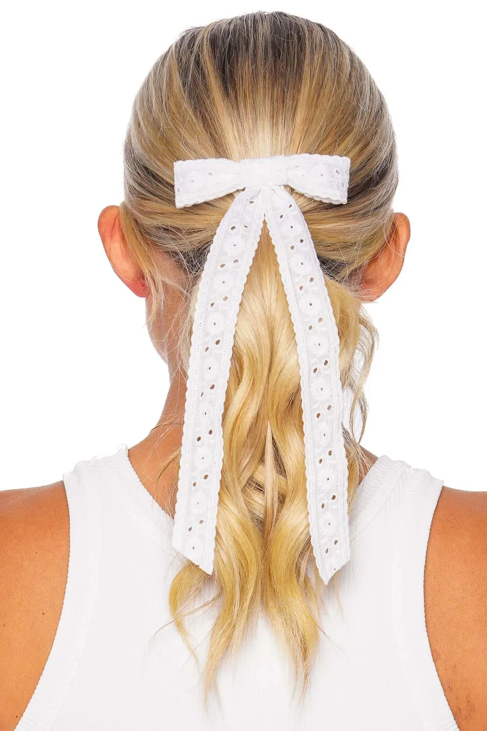 Dolly White Eyelet Lace Bow Barrette