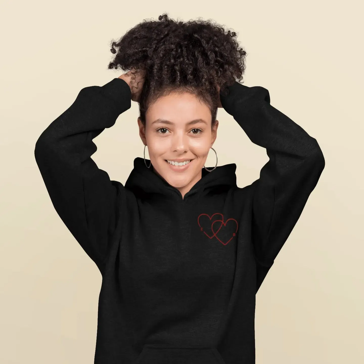 Double Heart Embroidered Initials Unisex Hoodie