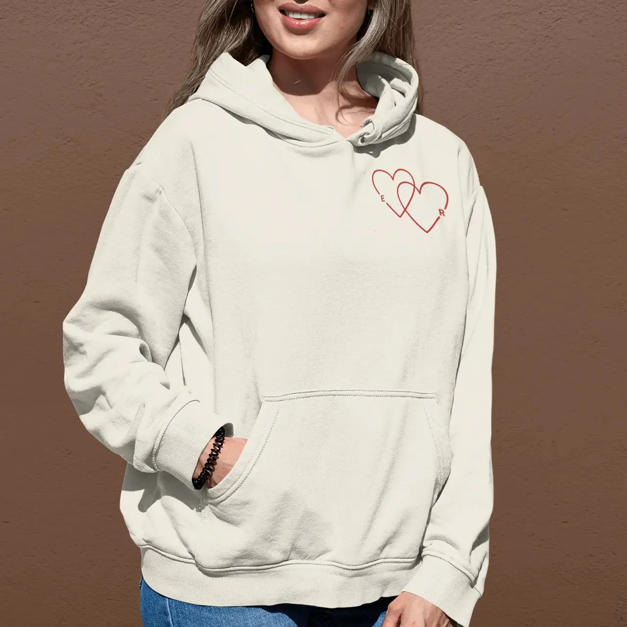 Double Heart Embroidered Initials Unisex Hoodie