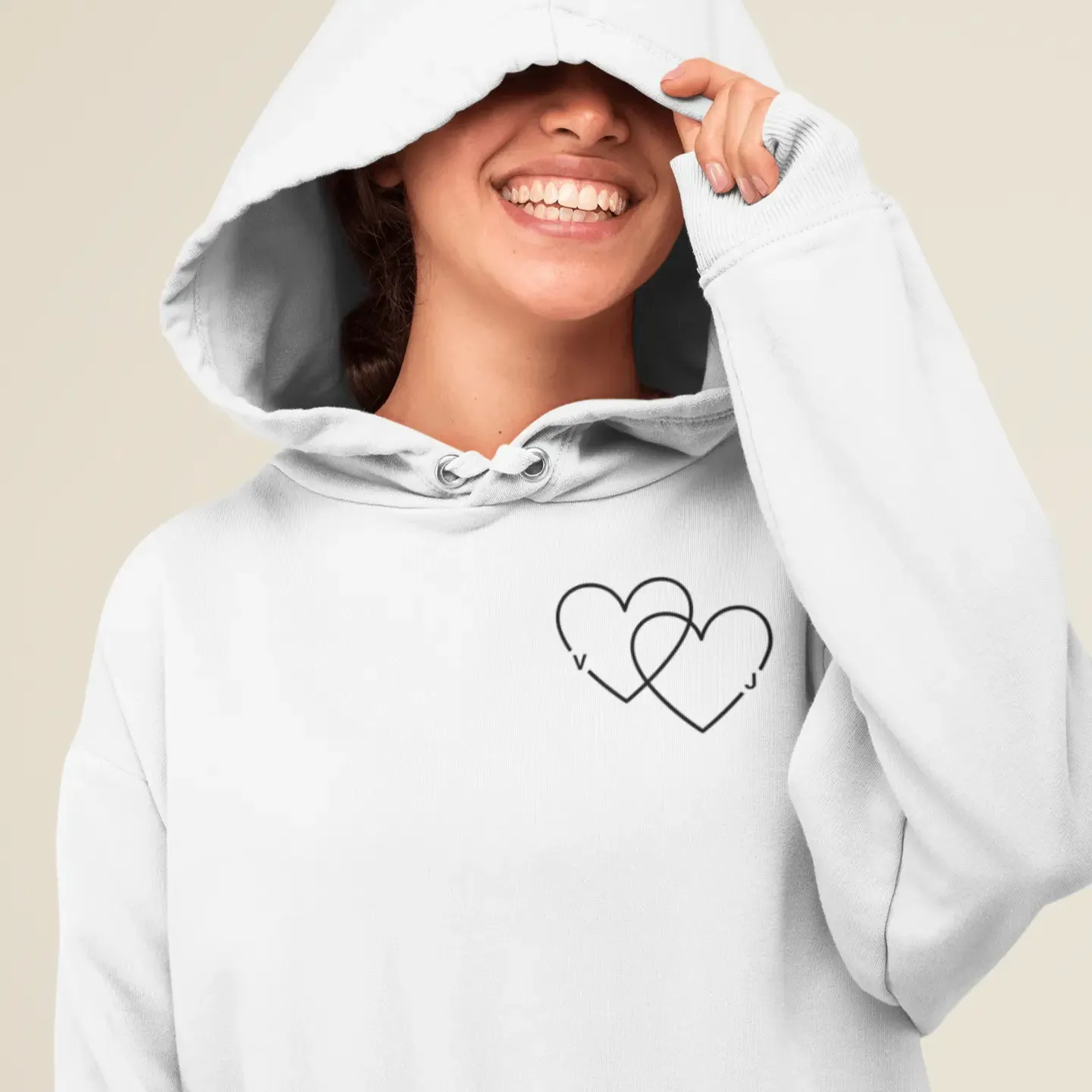 Double Heart Embroidered Initials Unisex Hoodie