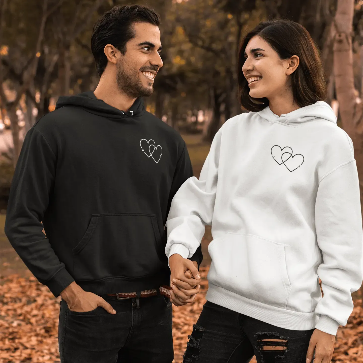 Double Heart Embroidered Initials Unisex Hoodie