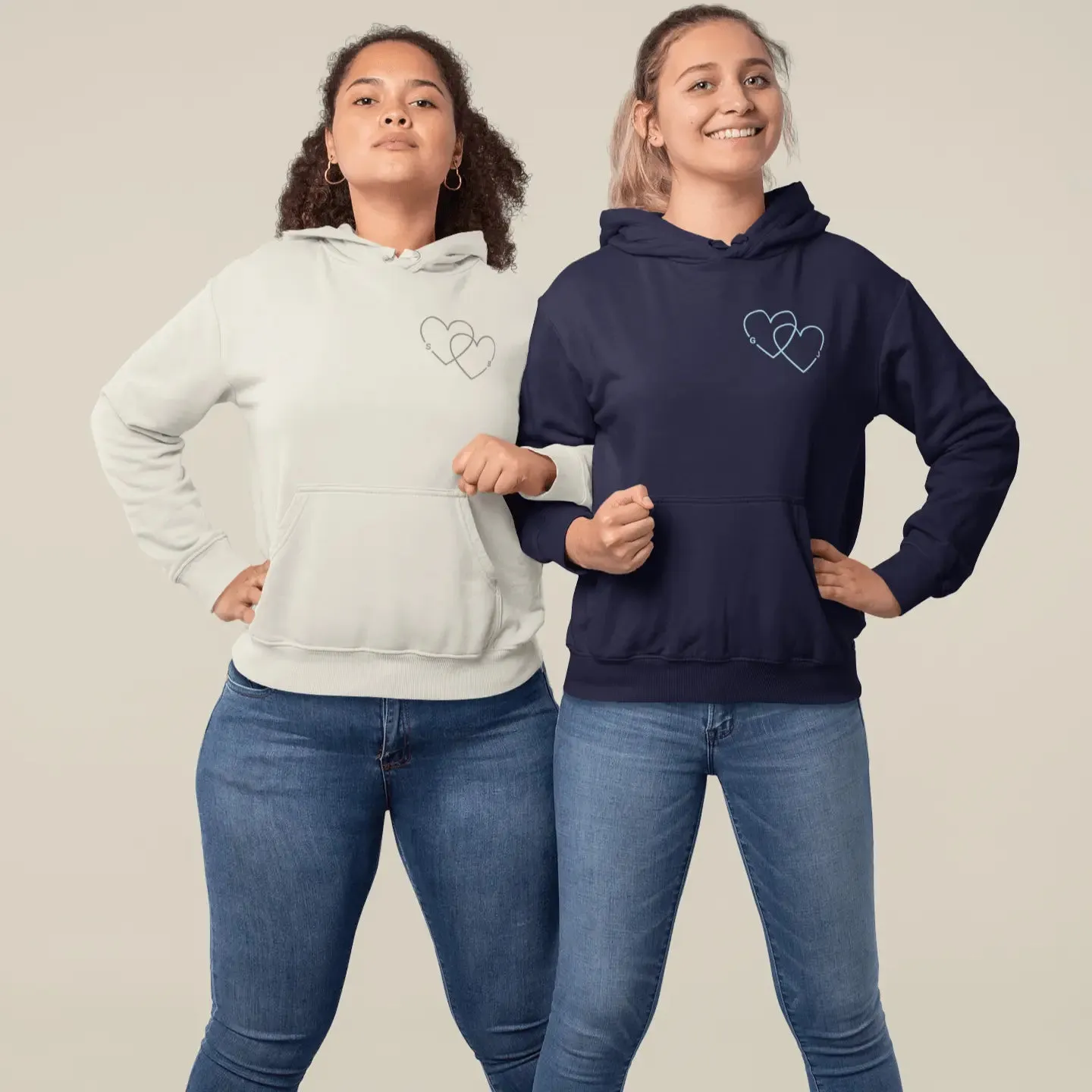 Double Heart Embroidered Initials Unisex Hoodie
