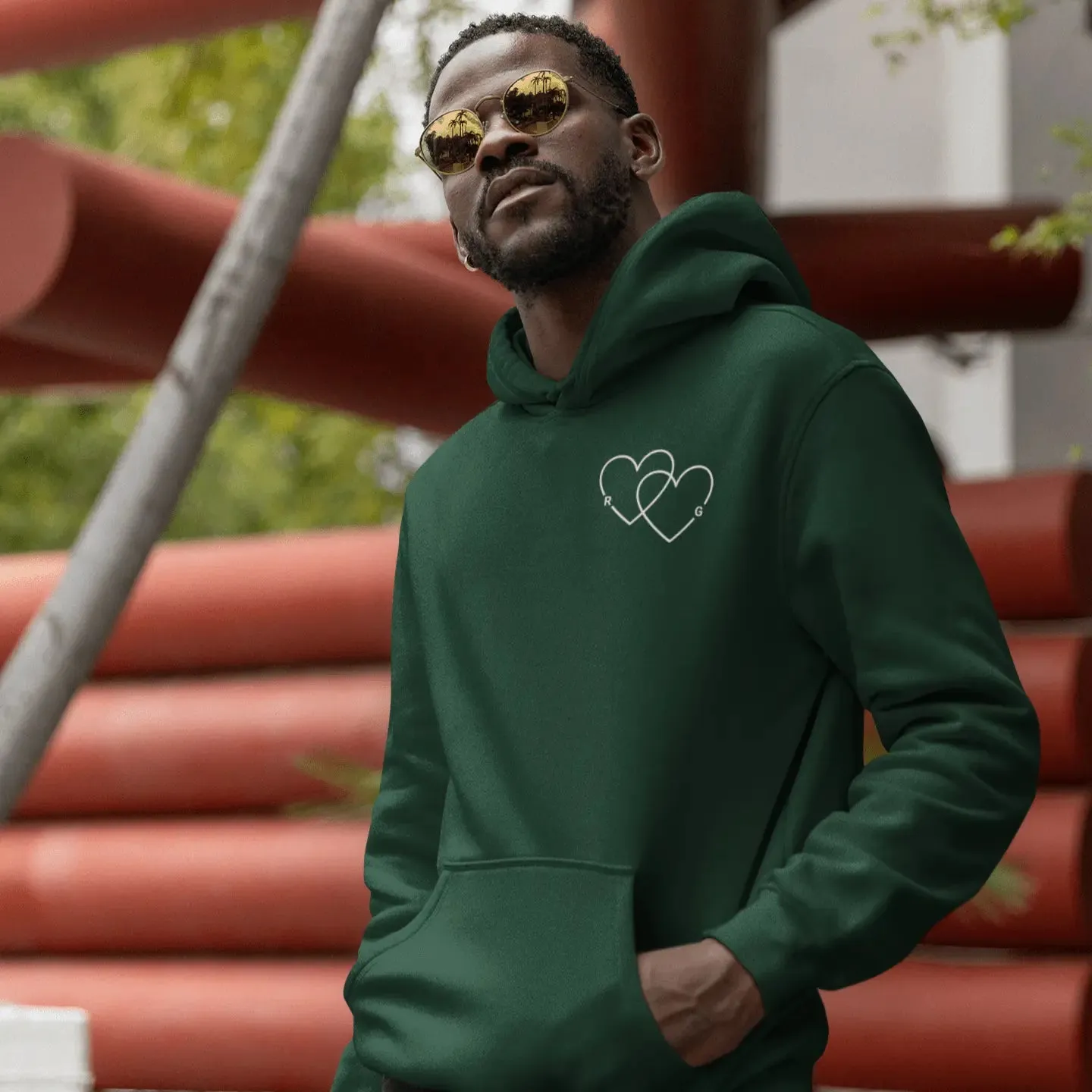 Double Heart Embroidered Initials Unisex Hoodie