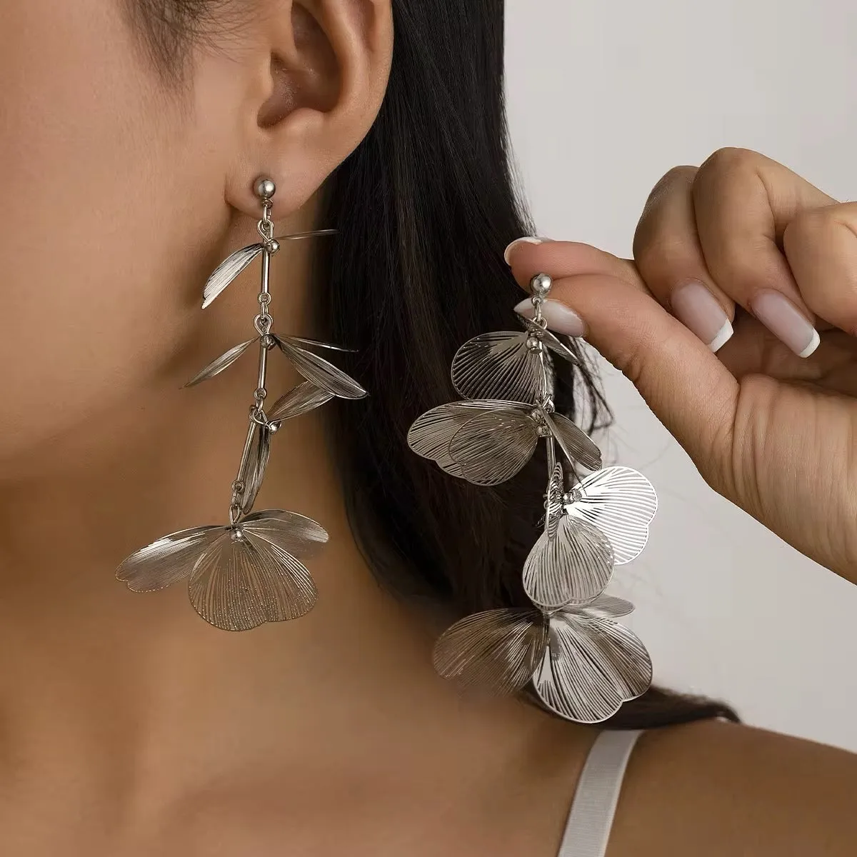 Elegant Romantic Petal Flower Long Hanging Drop Earrings