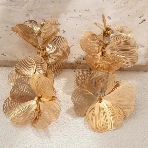 Elegant Romantic Petal Flower Long Hanging Drop Earrings