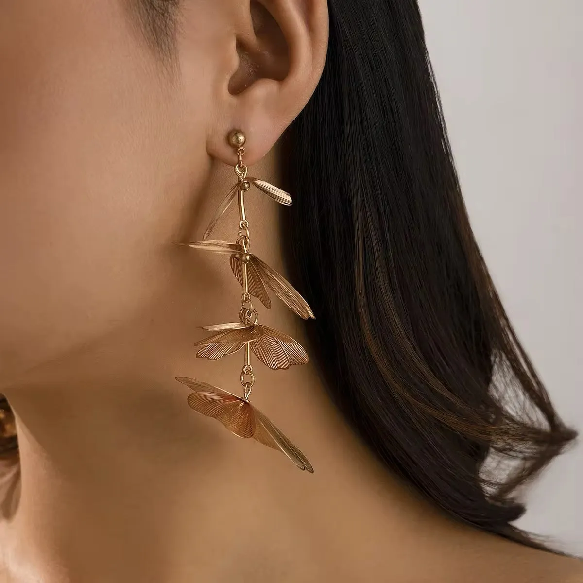 Elegant Romantic Petal Flower Long Hanging Drop Earrings