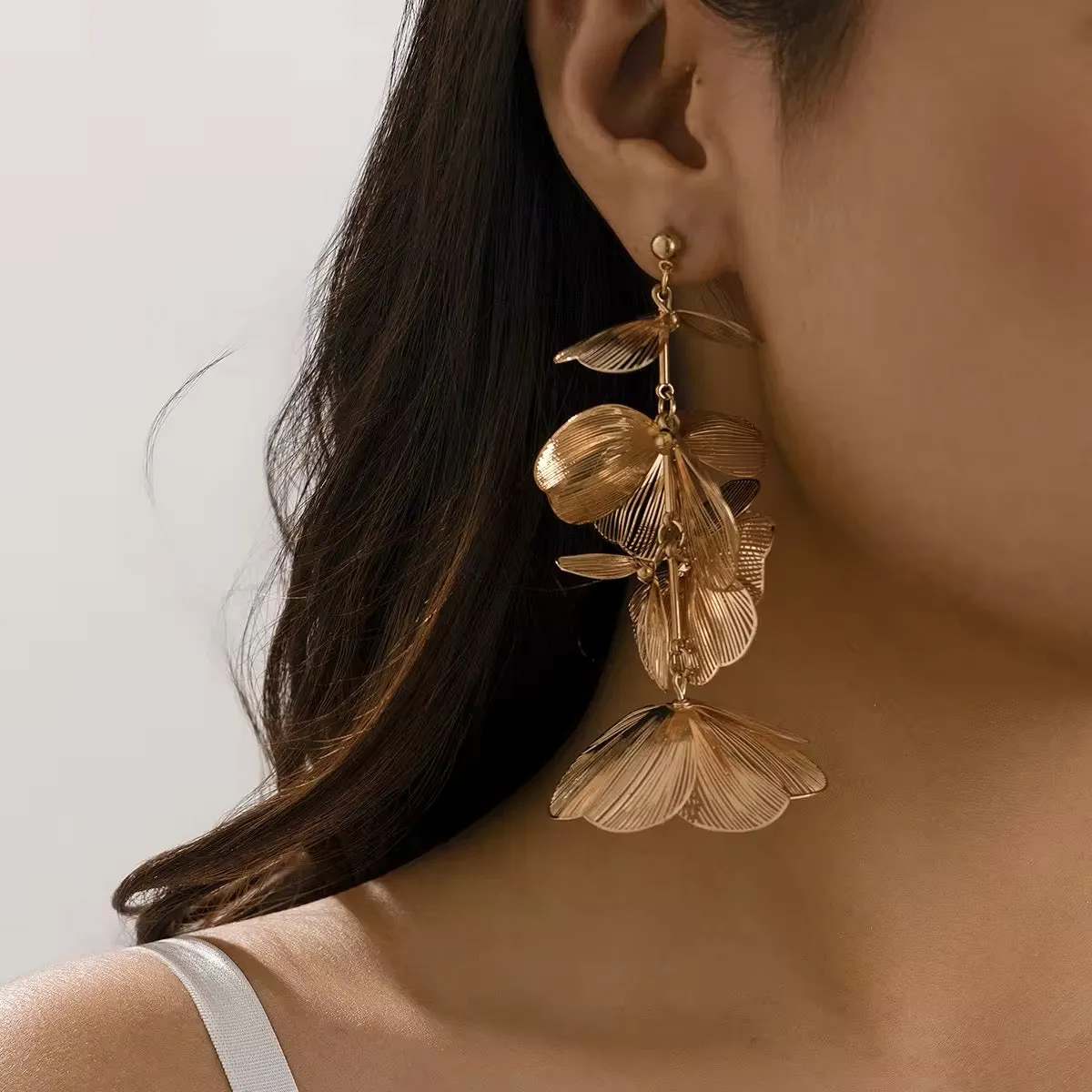 Elegant Romantic Petal Flower Long Hanging Drop Earrings
