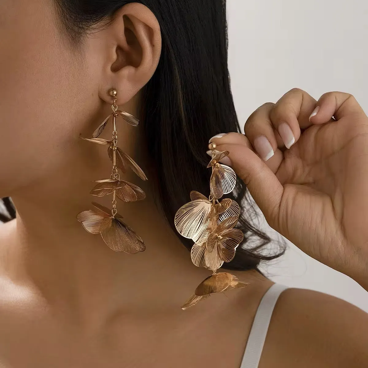 Elegant Romantic Petal Flower Long Hanging Drop Earrings