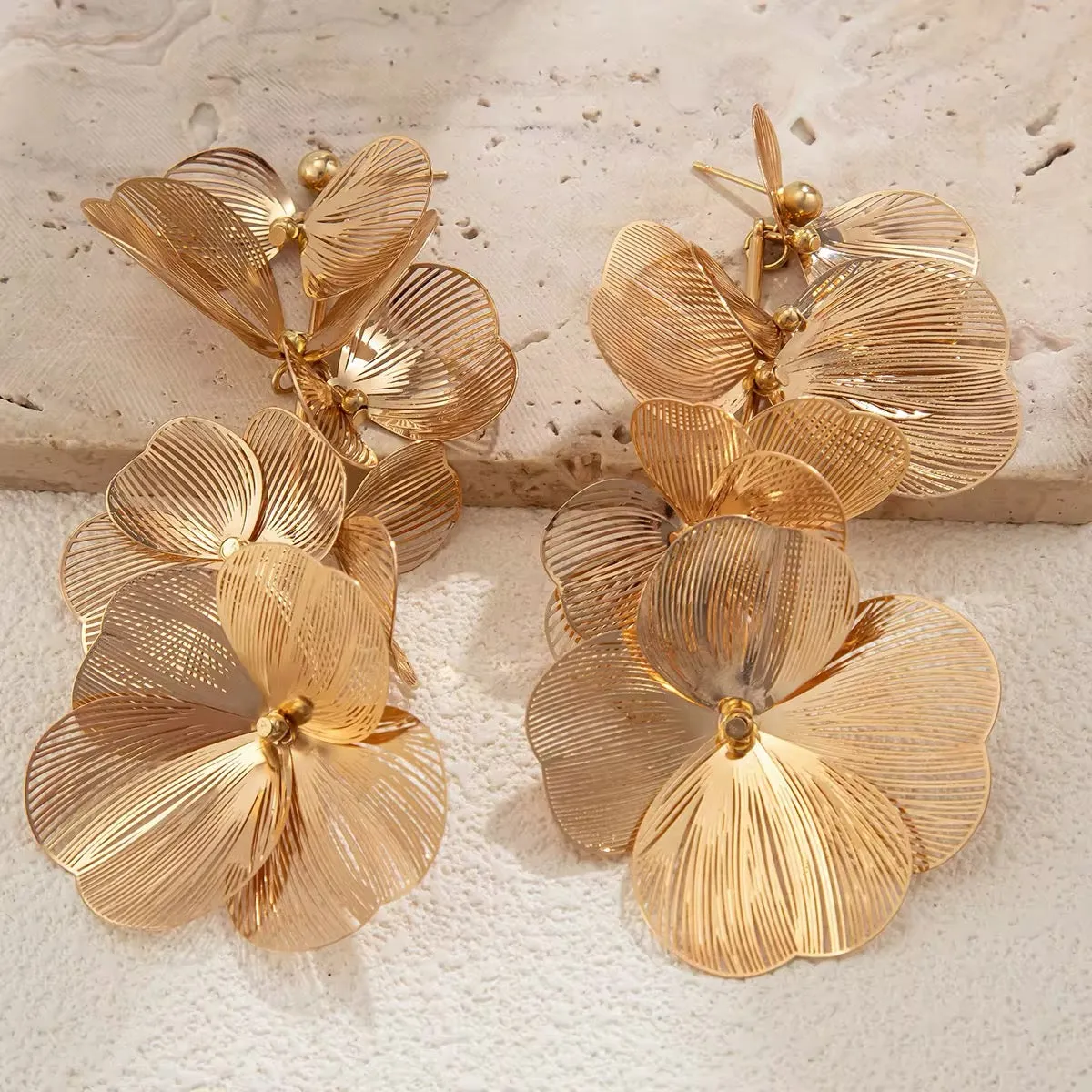 Elegant Romantic Petal Flower Long Hanging Drop Earrings