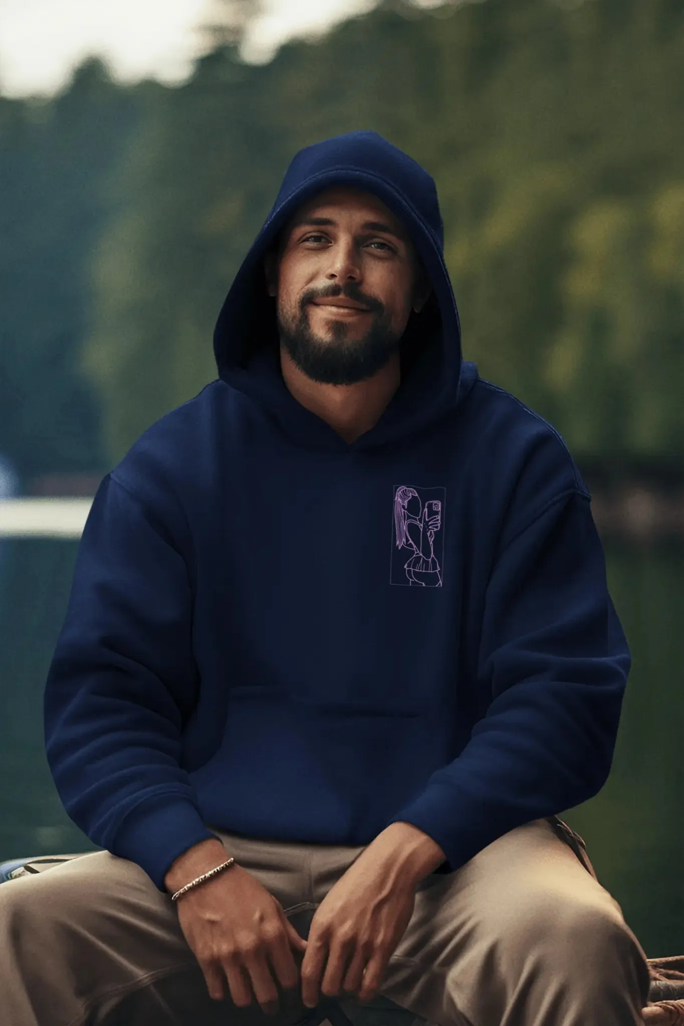 Embroidered Spicy Outline Photo Unisex Hoodie