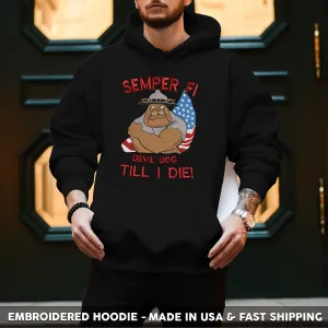 Embroidered T-Shirt - Semper Fi Devil Dog Till I Die