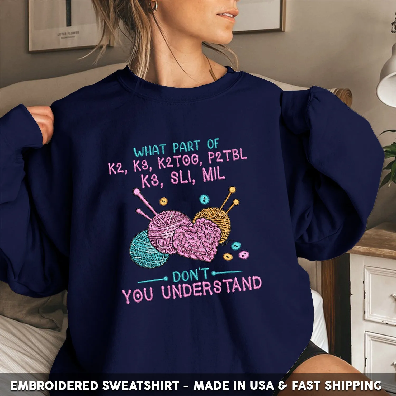 Embroidered T-Shirt - What Part Of K2 P3 K2TOG P2TBL K3 SL1 M1L Don't You Understand