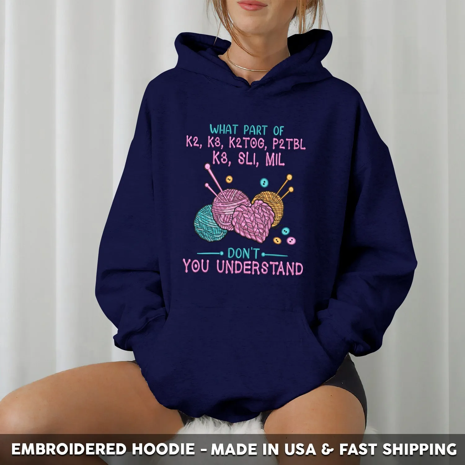 Embroidered T-Shirt - What Part Of K2 P3 K2TOG P2TBL K3 SL1 M1L Don't You Understand