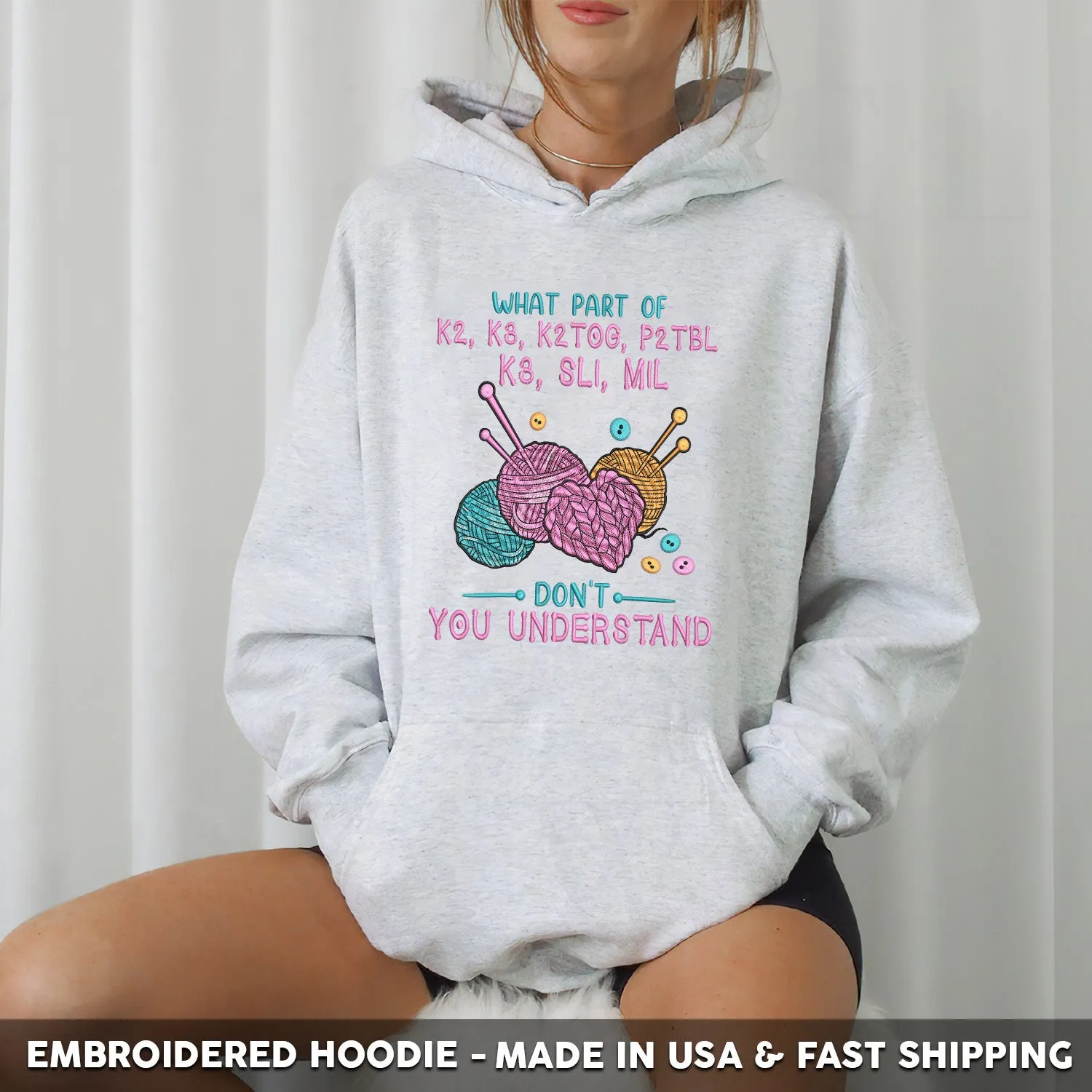Embroidered T-Shirt - What Part Of K2 P3 K2TOG P2TBL K3 SL1 M1L Don't You Understand