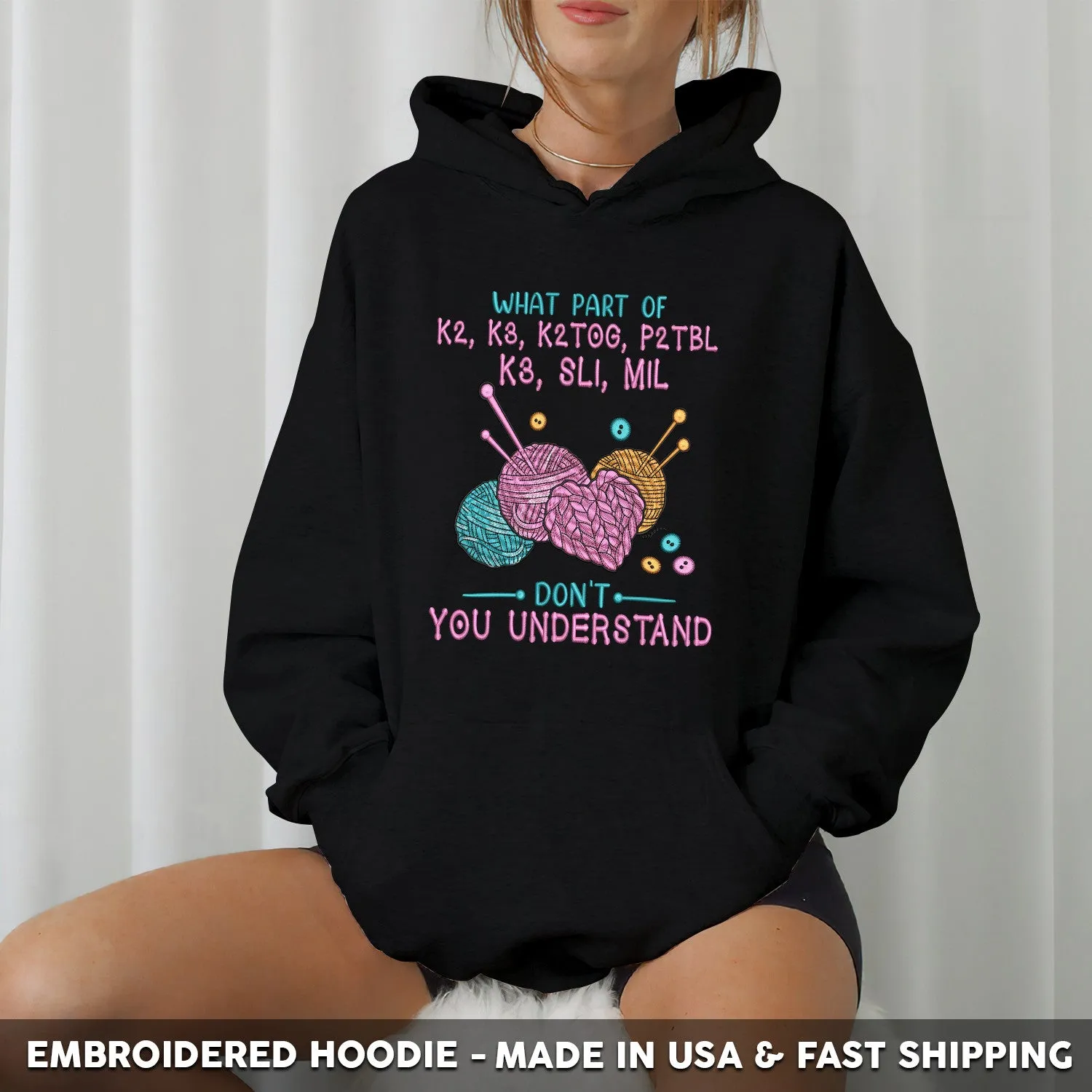 Embroidered T-Shirt - What Part Of K2 P3 K2TOG P2TBL K3 SL1 M1L Don't You Understand