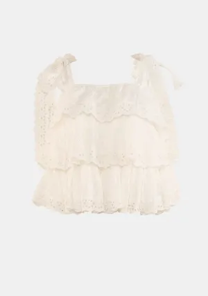Embroidered Tiered Top With Lace Straps