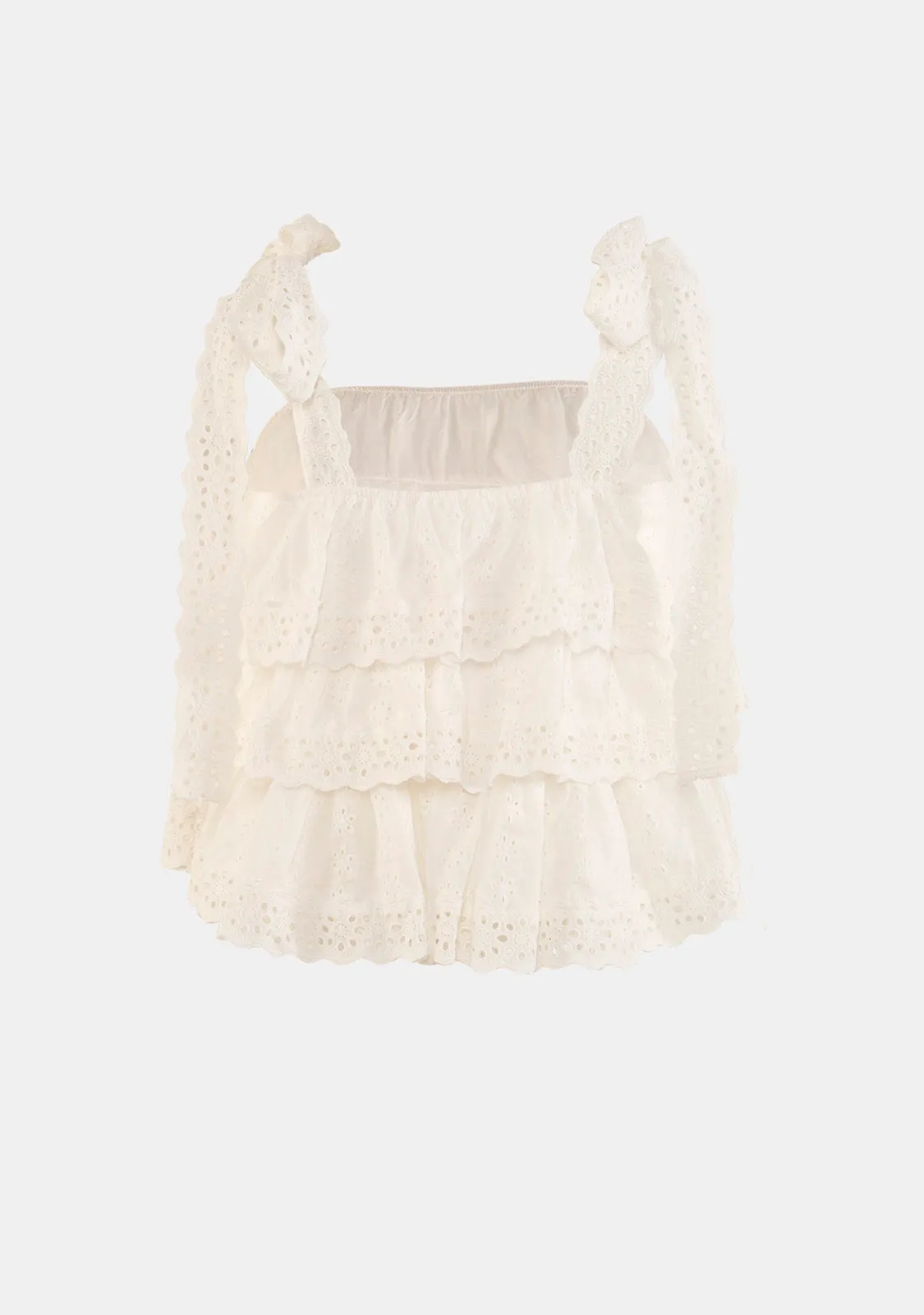 Embroidered Tiered Top With Lace Straps