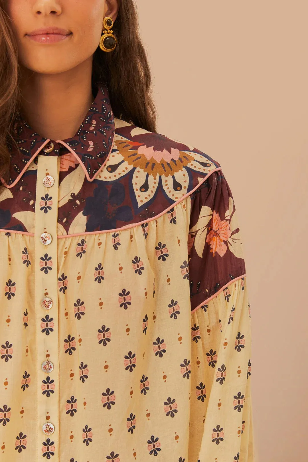 Farm Rio Ainika Chill Burgundy Blouse