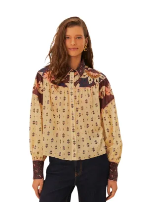 Farm Rio Ainika Chill Burgundy Blouse