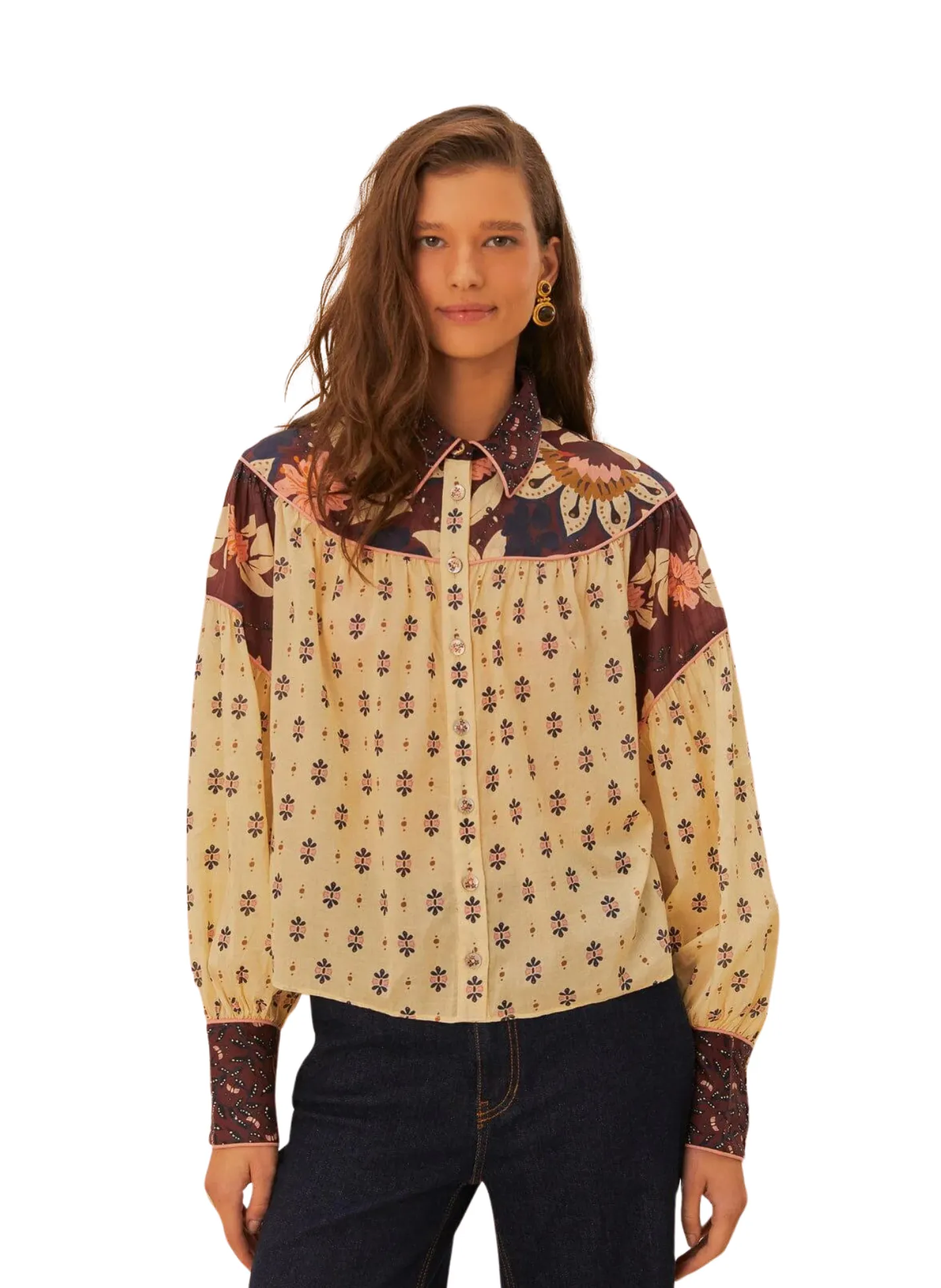 Farm Rio Ainika Chill Burgundy Blouse