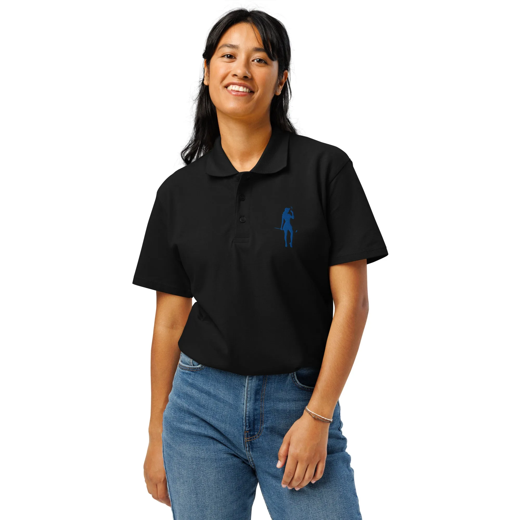 Female Golfer Premium Pique Embroidered Polo Shirt - Royal Blue