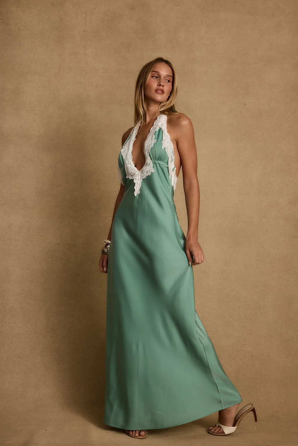 Fiorella Lace Satin Midi Dress