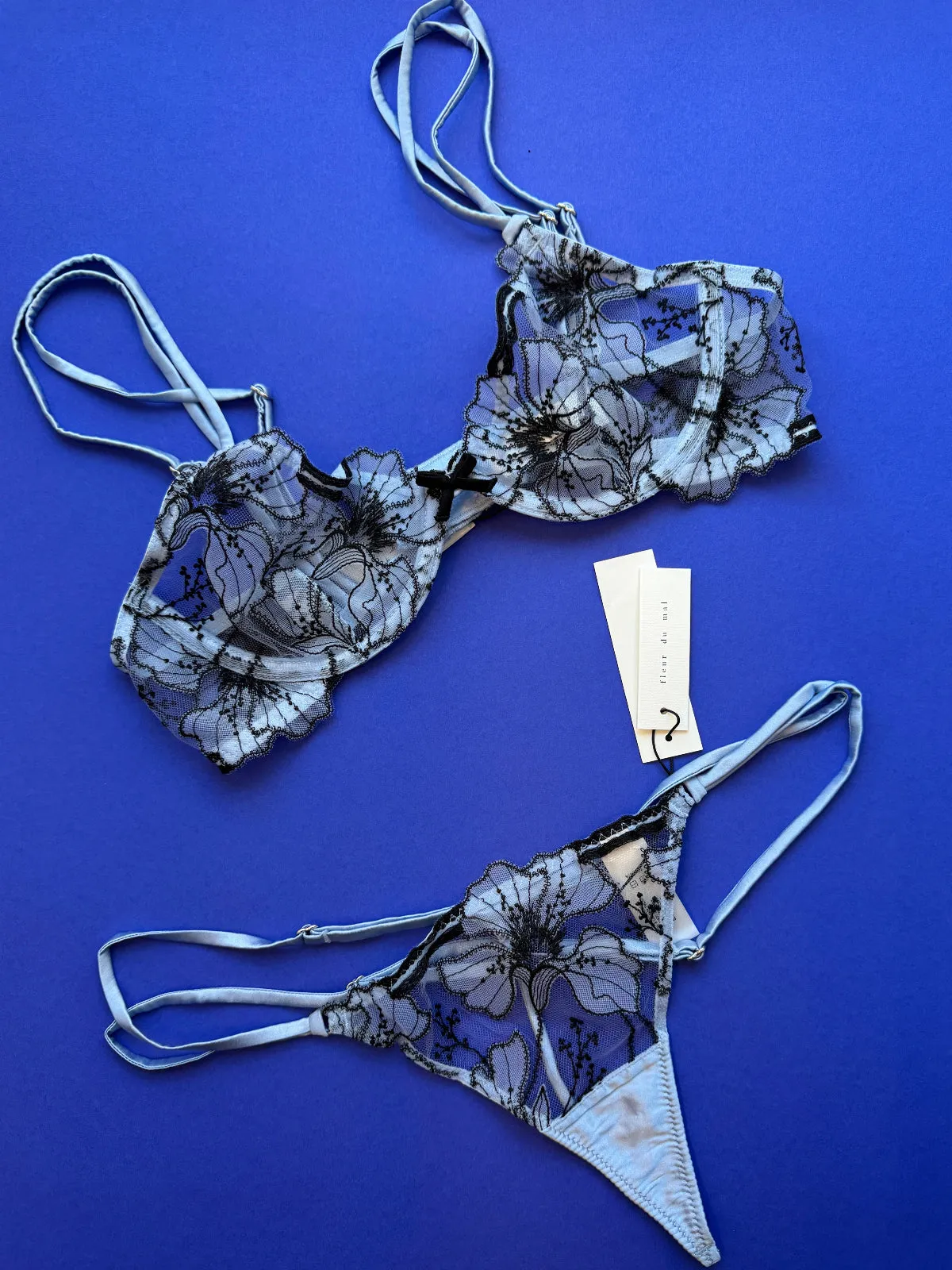 Fleur du Mal: Harper Embroidery Demi Bra - Crystal Blue