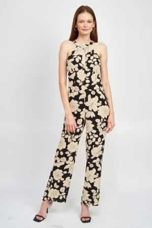 Floral Halterneck Jumpsuit With Open Back