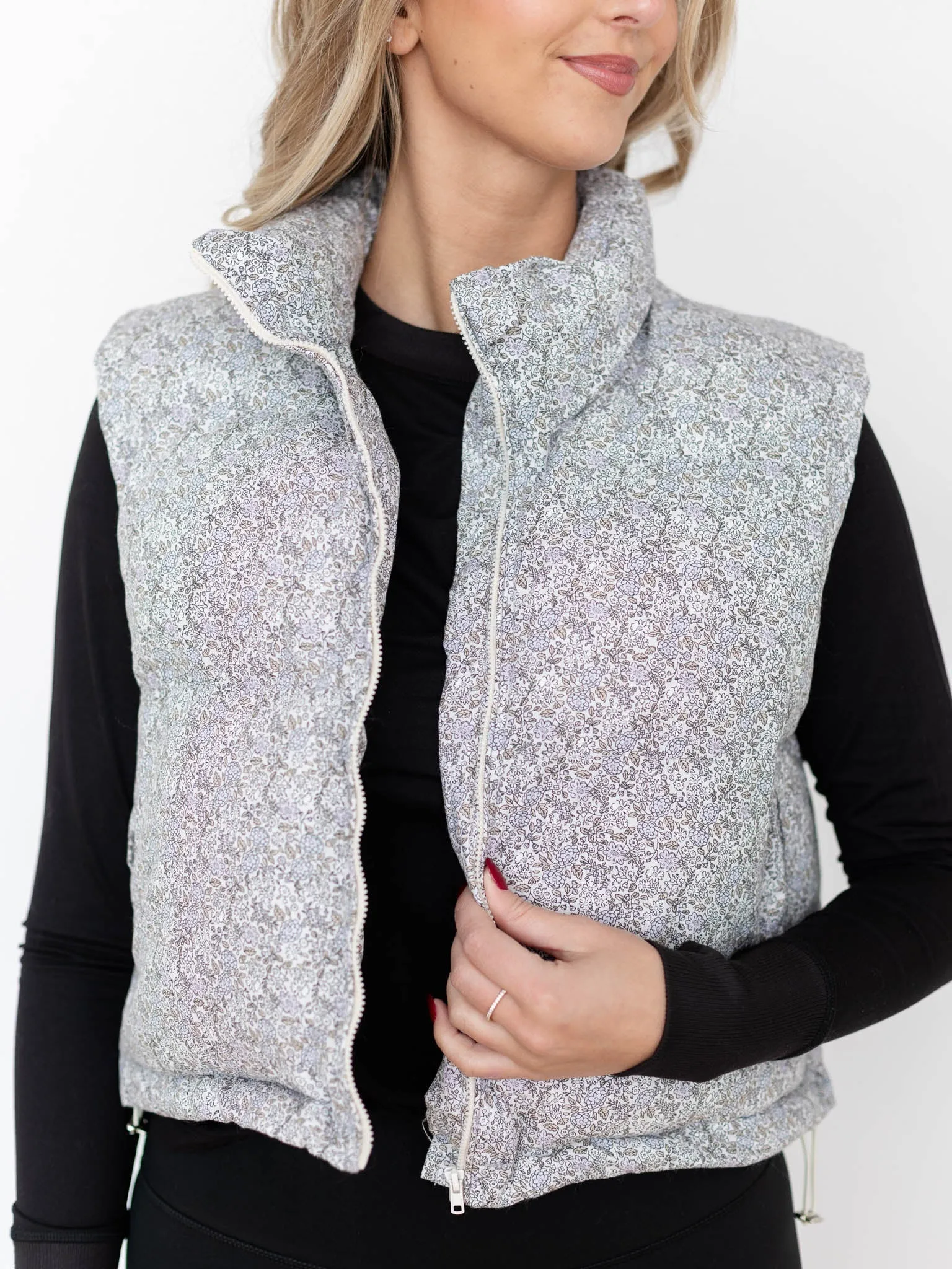 Floral High Neck Puffer Vest