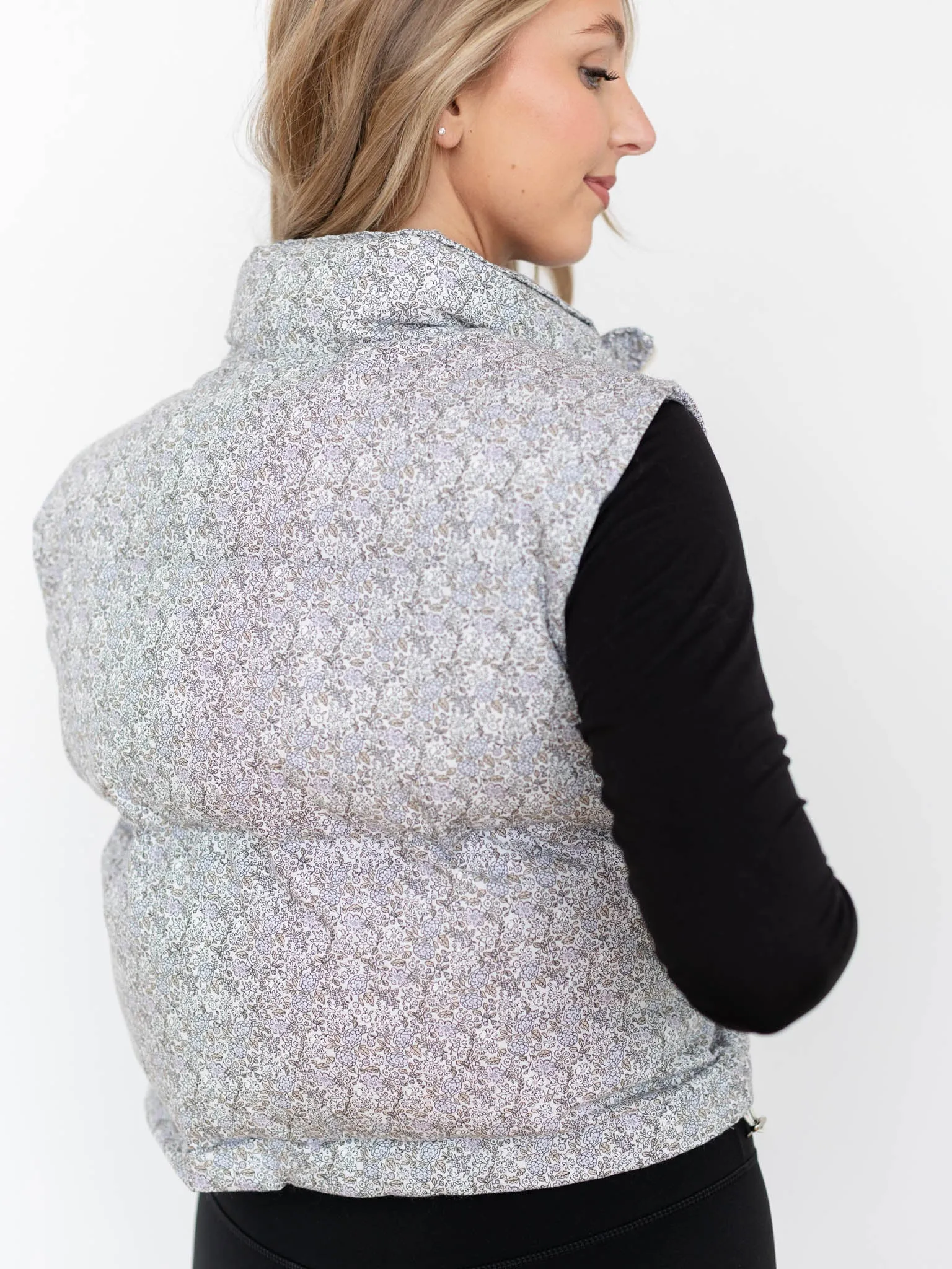 Floral High Neck Puffer Vest