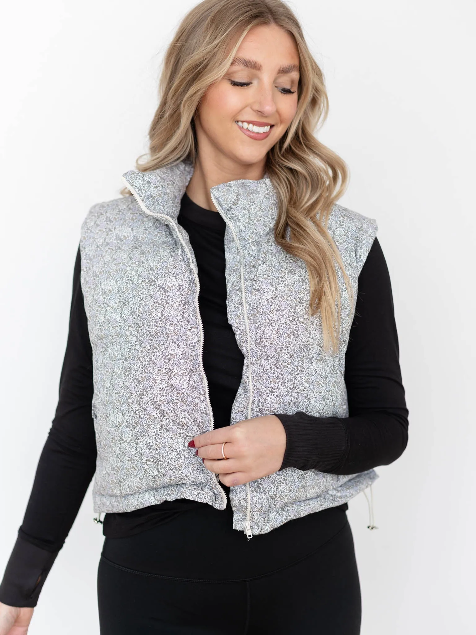 Floral High Neck Puffer Vest