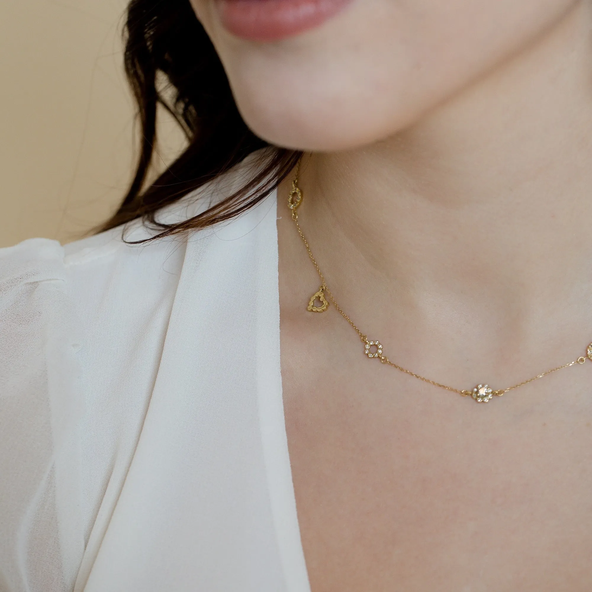 Floral Necklace with Heart Charm