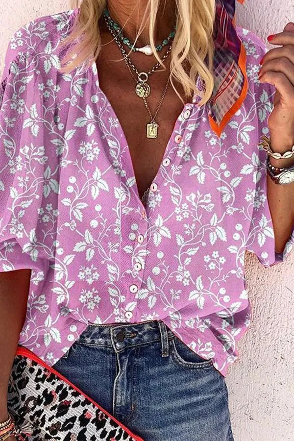 Floral Printed Puff Sleeve Shirt (5 Colors)