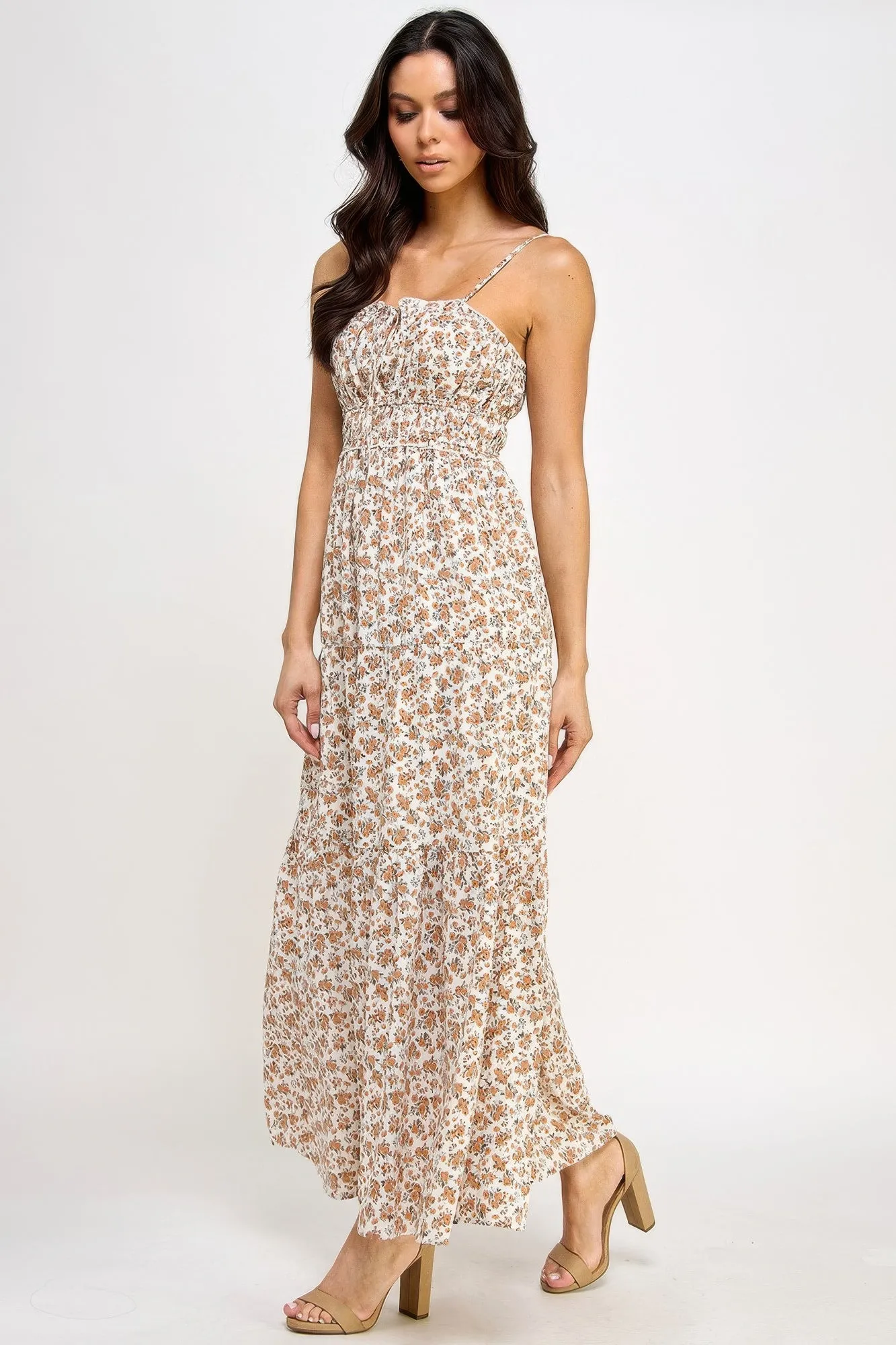 Floral Smocked Ruffle Maxi Dress
