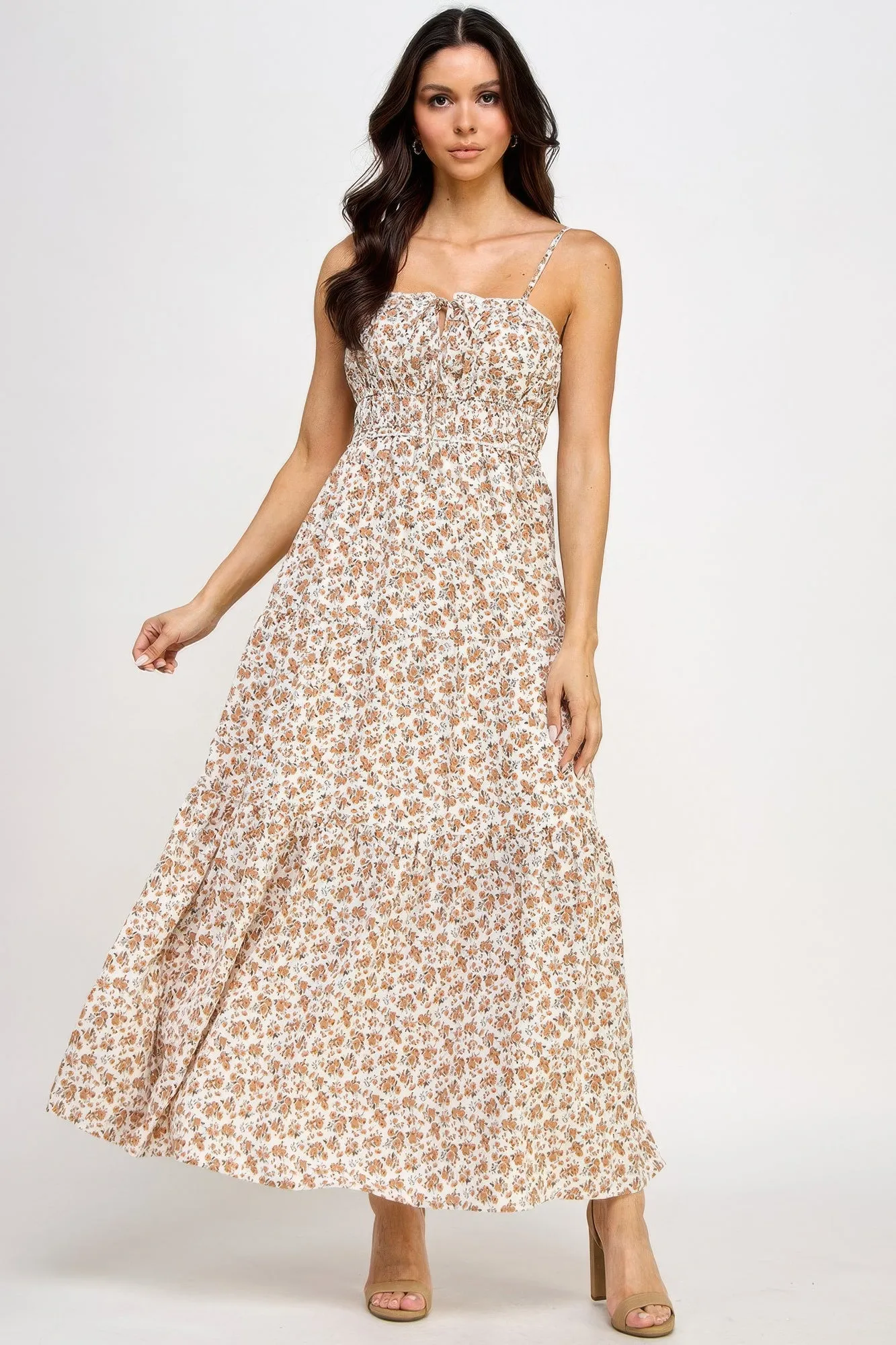 Floral Smocked Ruffle Maxi Dress