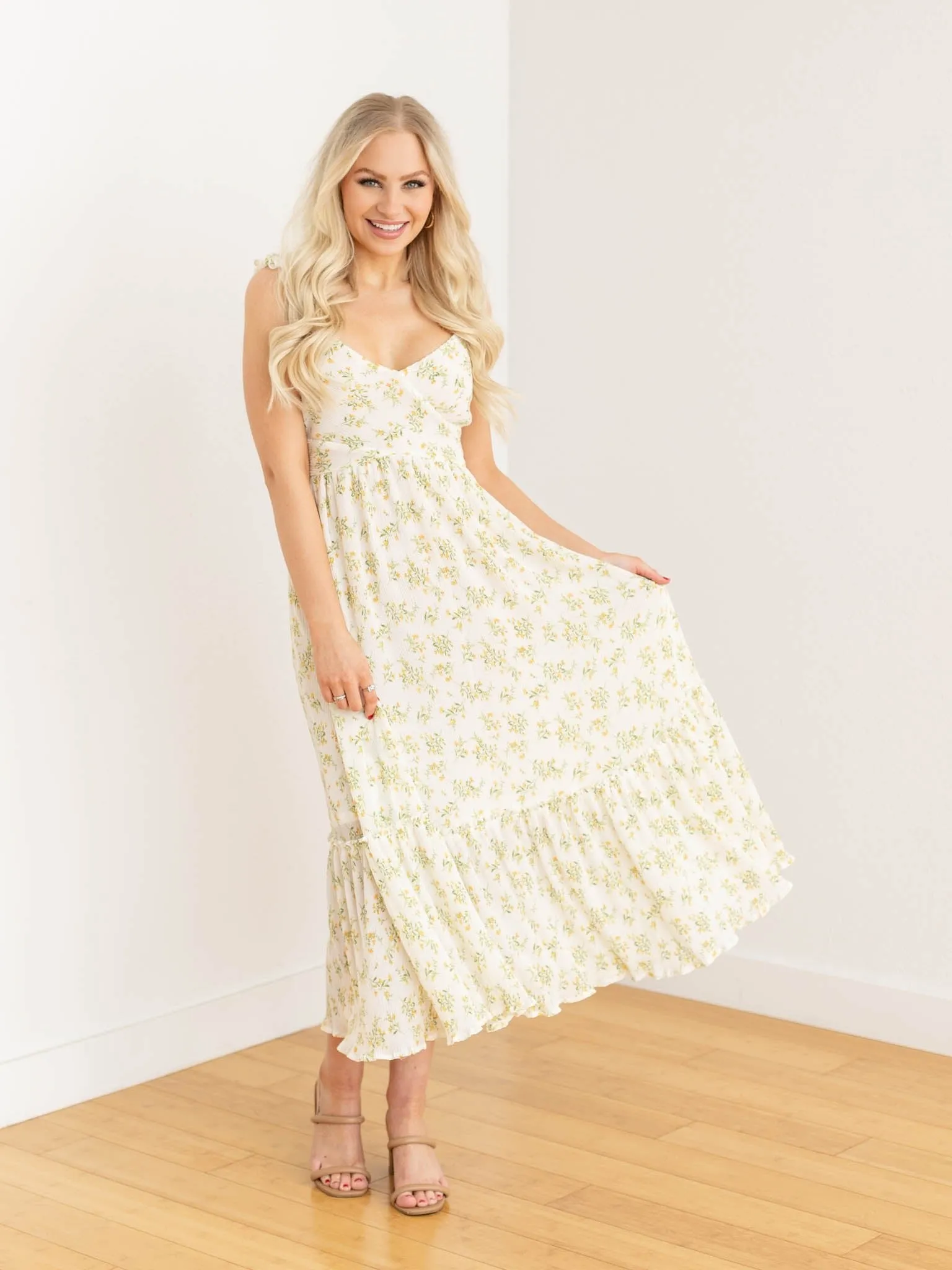 Floral Wrap Bust Detail Midi Dress