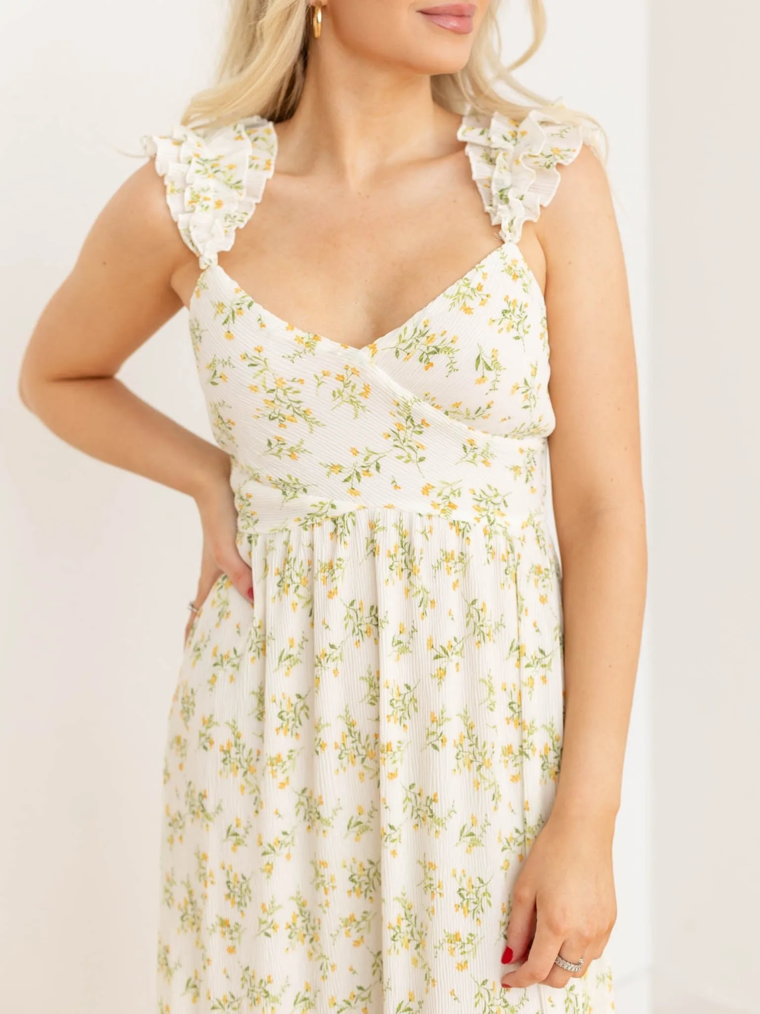 Floral Wrap Bust Detail Midi Dress
