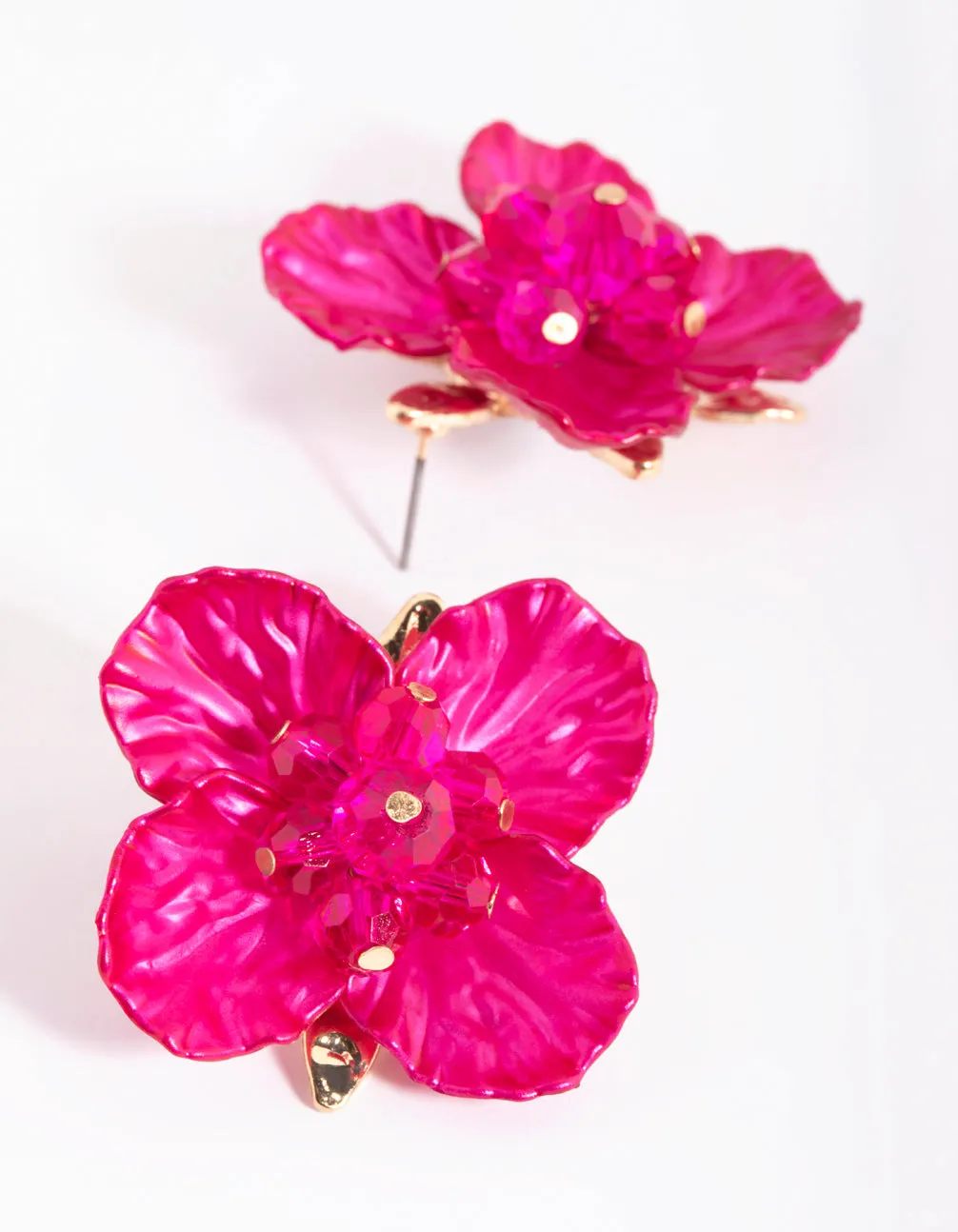 Fuchsia Pearlised Flower Stud Earrings