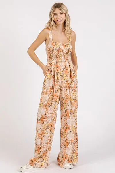 Hazel Blues® |  Mittoshop Flower Print Gathered Bust Sleeveless Jumpsuit