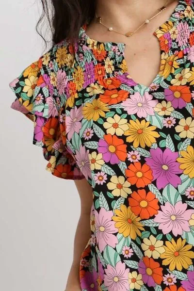Hazel Blues® | Umgee Floral Printed Smocked Top