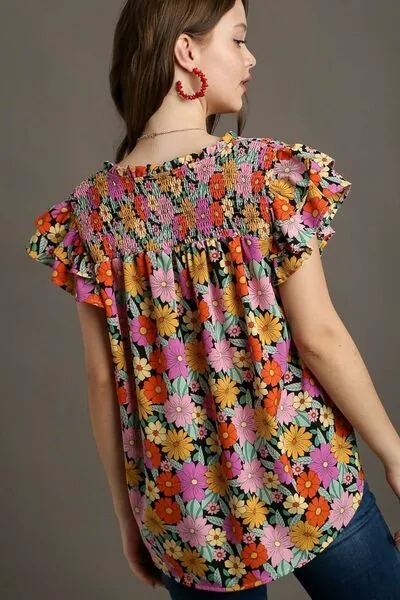 Hazel Blues® | Umgee Floral Printed Smocked Top