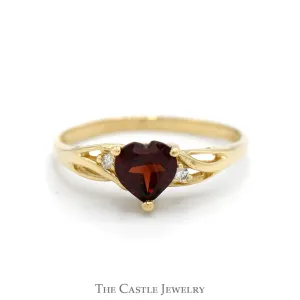 Heart Shaped Garnet Ring with Cubic Zirconia Accents in 10k Yellow Gold