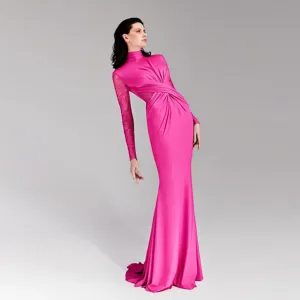 High Neck Long Sleeve Elegant Maxi Dress KLYF1297