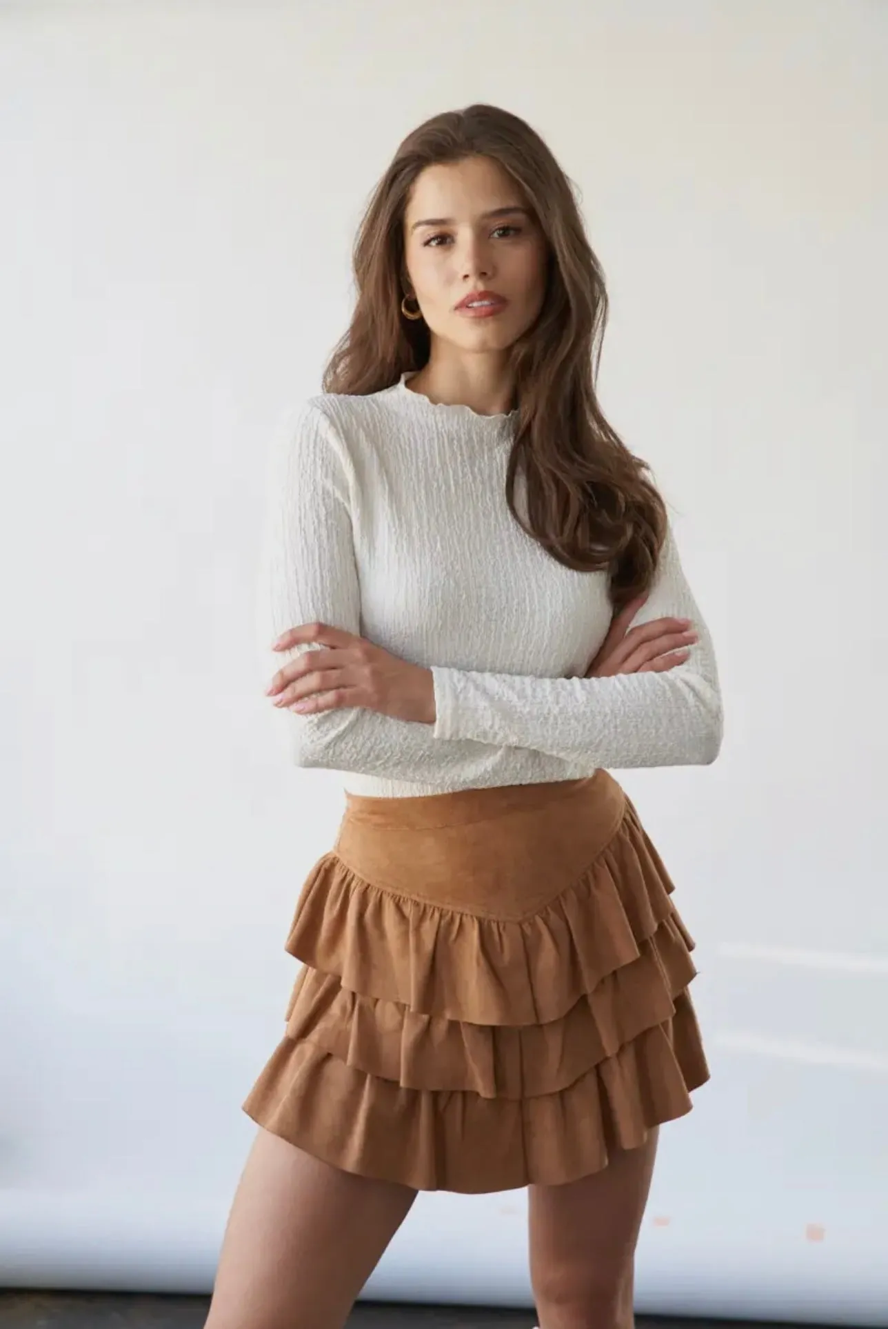 High Ruffle Neckline Long Sleeve Top